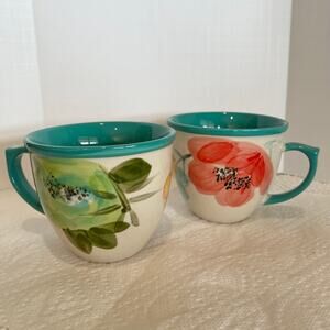 The Pioneer Woman Vintage Bloom Turquoise Interior Ceramaic Mug Coffee 16 oz